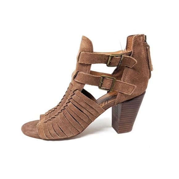 Zodiac Shoes - Zodiac Womens 10 Cassie Leather Sandals Brown Tan Woven Open Toe Block Heel Zip